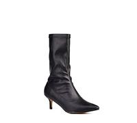 ComeShun Women Classic Mid Calf Boots Pointed Toe Kitten Heel Booties Black Size 8