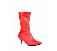 ComeShun Women Classic Mid Calf Boots Pointed Toe Kitten Heel Booties Red Size 7