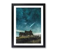 Comet Above A Farm Painting Modern Framed Wall Art Print, Ready to Hang Picture for Living Room Bedroom Home Office Décor, Black A4 (34 x 25 cm)