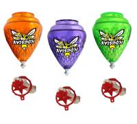 Cometa 3 Pack Avispon Durable Plastic Spin Tops for Kids Metal Tip Made in Mexico - Trompo Mexicano Avispon Plco Durable & Punta de Metal (Pack of 3 Assorted Colors)