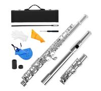 COMETX Cupronickel Plated Silver Flute Western Concert Flute Cupronickel Nicke Plated 16 Holes C Key Woodwind Instrument with Cleaning Cloth Stick Gloves Mini Screwdriver Padded Case