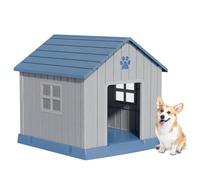 ComeWay Dog House Indoor Outdoor for Small to Large Sized Dogs 31'' Resin Outdoor Dog House with Ventilation Puppy Shelter with Elevated Floor, Easy to Assemble, Blue