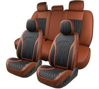 COMFDRIVE Car Seat Covers Full Set,Faux Leather Seat Covers for Cars, Non-Slip,Bright and Shiny seat Covers Make Your Vehicle Look, 5Seaters,Full Set,Brown-Black,A03.