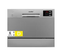 COMFEE' 2026 New Upgraded Table Top Dishwasher with 6 Place Settings, Mini Countertop Dishwasher for Small Families, Couples, Auto Open Dry, LED display, Delay Start, 47dB Quiet Noise, Silver