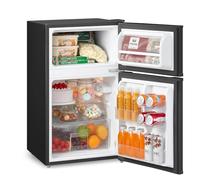 COMFEE' RCT87BL2(E) Under Counter Fridge Freezer, 87L Double Door Small Fridge Freezer with Light, Removable Shelves, Adjustable Thermostats, Reversible Doors Black