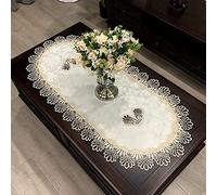 COMFEELING Coffee Table Cloth for Living Room Center Table Doilies Embroidery Lace Tablecloth Home Dining Coffee Table Cover Centerpiece Decor 19.7×43.3 Inch Oval, Elegant Gold