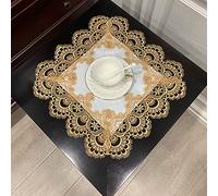 COMFEELING Macrame Lace Table Doilies Square Bedside Tablecloth Nightstand Cover Coffee Dining Tables Centerpiece Small Table Cloth Vase Mat Cup Mat (Tea Gold)