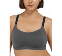COMFELIE Seamless Bra for Women, Wireless Bra with Support, Everyday Breathable Colored Strap Bra with Vertical Stripes, Dark Grey, XXL