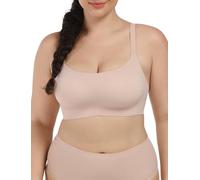 COMFELIE Seamless Bra for Women, Wireless Bra with Support, Everyday Breathable Colored Strap Bra with Vertical Stripes, Oyster Pink, L