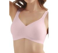 COMFELIE Seamless One-Piece Wireless Bra Women Unpadded No Underwire Full Coverage Lightweight Wirefree Smoothing Bra, Pink, XL