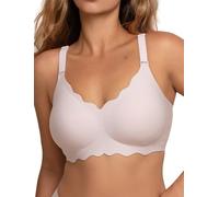COMFELIE Seamless Wirefree Bra No Underwire Deep V Large Bust Women U-Shaped Back Lace Trim T-Shirt Bra, Pink, M