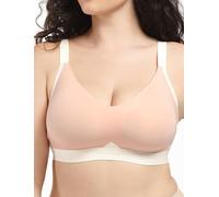 COMFELIE Seamless Wireless Bra for Busty Women No Underwire Lightly Lined Deep V T-Shirt Bralette Underarm-Smoothing, Oyster Pink, L