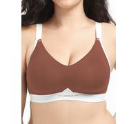 COMFELIE Seamless Wireless Bra for Busty Women No Underwire Lightly Lined Deep V T-Shirt Bralette Underarm-Smoothing, Brown, XXL