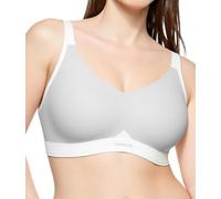 COMFELIE Seamless Wireless Bra for Busty Women No Underwire Lightly Lined Deep V T-Shirt Bralette Underarm-Smoothing, Light Grey, Small plus