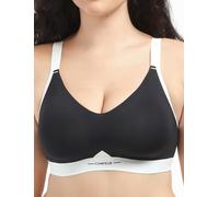 COMFELIE Seamless Wireless Bra for Busty Women No Underwire Lightly Lined Deep V T-Shirt Bralette Underarm-Smoothing, Black, XL/Plus