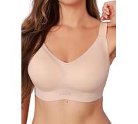 COMFELIE Seamless Wireless Bras for Busty Women No Underwire V Neck Full Coverage T-Shirt Bra Large Busts Everyday Bra, Nude, XXL