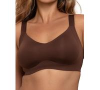 COMFELIE Seamless Wireless T-Shirt Bra, Women No Underwire Full Coverage V Neck Adjustable Straps Everyday Bra & Push Up, Dark Brown, XXL