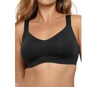 COMFELIE Seamless Wireless T-Shirt Bra, Women No Underwire Full Coverage V Neck Adjustable Straps Everyday Bra & Push Up, Black, 3X-Large