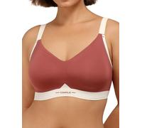 COMFELIE Wireless Bra for Women Seamless Bralette No Wire Bra Comfort Lightly Everyday Bra Lined Color Block V-Neck, Dusty Rose, S