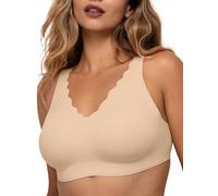 COMFELIE Wireless Bra Seamless Comfort Everyday Bra for Women, Breathable Seamless Bra with Scallop Edges, Nude, XXL