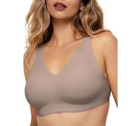 COMFELIE Wireless Bra Seamless Comfort Everyday Bra for Women, Breathable Seamless Bra with Scallop Edges, Brown, S