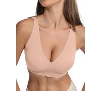 COMFELIE Women Plunge No Underwire Bra Deep V Seamless Supportive Bras Buttery Smooth Comfort Sexy Bralettes Underwear, Oyster Pink, XL