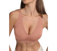 COMFELIE Women Plunge No Underwire Bra Deep V Seamless Supportive Bras Buttery Smooth Comfort Sexy Bralettes Underwear, Tea Red, L