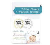 Comfier Sleep 50x90cm Bundle - 2 Organic Cotton Fitted Crib Sheets and 100% Bamboo Waterproof Mattress Protector, Soft, Breathable for Next to Me Mattress