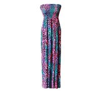 Comfiestyle Printed Strapless Shirred Bandeau Long Maxi Dress - Summer Boobtube Shearing Beachwear Size 8-26