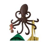 Cast Iron Octopus Wall Hook - Decorative Swimming Octopus Tentacles Key Hook for Entryway, Door Way or Bathroom - Novelty Wall Décor - Rustic Brown Color with Screws and Anchors Included