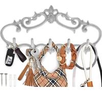 Comfify Cast Iron Wall Hanger - Vintage Design with 5 Hooks - Keys, Towels, etc - Wall Mounted, Metal, Heavy Duty, Rustic, Vintage, Decorative Gift Idea - White