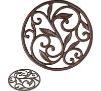 Comfify Decorative Cast Iron Trivet For Kitchen Or Dining Table | Round with Vintage Pattern -With Rubber Pegs/Feet - Recycled Metal - Vintage, Rustic Design - Rust Brown Color - 19.5 cm Diameter - by