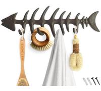 Comfify Decorative Fish Bones Wall Mount Towel Rack Stylish Cast Iron Hanger w/ 4 "Fish Hooks | Includes Screws and Anchors | in Rust Brown
