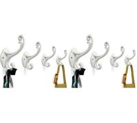 Comfify Decorative Rustic Wall Hooks - Shabby Chic Set of 4 Wall Mounted for Coats, Bags, Towels and More - Vintage Hooks for Farmhouse Decor - Sturdy, Cast Iron in Rustic White Color (Pack of 2)