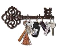 Comfify Decorative Wall Mounted Key Holder | Vintage Key with 3 Hooks | Wall Mounted | Rustic Cast Iron - with Screws and Anchors - Brown