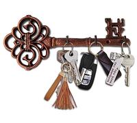 Comfify Decorative Wall Mounted Key Holder | Vintage Key with 3 Hooks | Wall Mounted | Rustic Cast Iron - with Screws and Anchors - Copper with Black