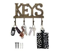 Comfify Key Holder for Wall “Keys Decorative Farmhouse Rustic Wall Mounted Key Holder - 4 Key Hooks - Home Vintage Key Rack for Entryway with Screws and Anchors - 6x8”- (Rustic Gold)