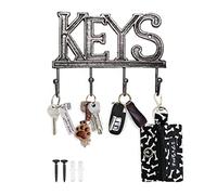 Comfify Key Holder - Keys - Wall Mounted Key Hook - Rustic Western Cast Iron Key Hanger - Decorative Key Organizer Rack with 4 Hooks - with Screws and Anchors - Silver with Black