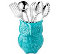 Comfify Owl Utensil Holder Decorative Ceramic Cookware Crock & Organizer, in Lovely Aqua Blue Color - Utensil Caddy and Perfect Kitchen Ceramic Décor Gift - 12.7 x 17.8 x 10.2 cm Size