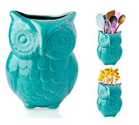Comfify Owl Utensil Holder Decorative Ceramic Cookware Crock & Organizer, in Lovely Aqua Blue Color - Utensil Caddy and Perfect Kitchen Ceramic Décor Gift - 12.7 x 17.8 x 10.2 cm Size