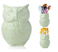 Comfify Owl Utensil Holder Decorative Ceramic Cookware Crock & Organizer, in Lovely Green Color - Utensil Caddy and Perfect Kitchen Ceramic Décor Gift - 12.7 x 17.8 x 10.2 cm Size