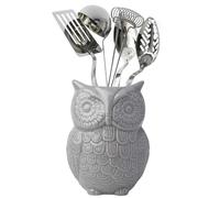 Comfify Owl Utensil Holder Decorative Ceramic Cookware Crock & Organizer, in Lovely Grey Color - Utensil Caddy and Perfect Kitchen Ceramic Décor Gift - 12.7 x 17.8 x 10.2 cm Size