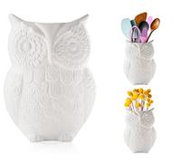 Comfify Owl Utensil Holder Decorative Ceramic Cookware Crock & Organizer, in Lovely White Color - Utensil Caddy and Perfect Kitchen Ceramic Décor Gift - 12.7 x 17.8 x 10.2 cm Size
