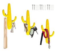 Comfify Set of 3 - Cast Iron Cactus Double Wall Hooks/Hangers - Decorative Wall Mounted Hooks for Coats, Bags, Towels and More - w/Screws and Anchors Included - Rustic Yellow Color