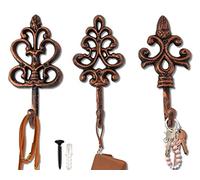 Comfify Shabby Chic Cast Iron Decorative Wall Hooks - Rustic - Cooper - Antique - French Country Charm - Large Decorative Hanging Hooks - Set of 3 - Screws and Anchors for Mounting Included- Brown