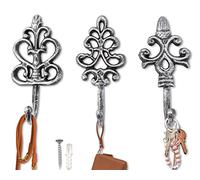 Comfify Shabby Chic Cast Iron Decorative Wall Hooks - Rustic - Silver - Antique - French Country Charm - Large Decorative Hanging Hooks - Set of 3 - Screws and Anchors for Mounting Included- 7"x3.15"