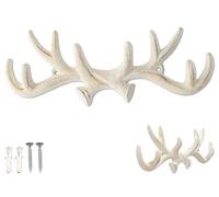 Comfify Vintage Cast Iron Deer Antlers Wall Hooks Antique Finish Metal Clothes Hanger Rack w/Hooks | Includes Screws and Anchors | in Antique White|
