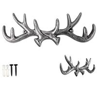 Comfify Vintage Cast Iron Deer Antlers Wall Hooks | Antique Finish Metal Clothes Hanger Rack w/Hooks | with Screws and Anchors Silver with Black