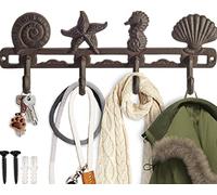 Comfify Vintage Seashell Coat Hook Hanger Rustic Cast Iron Wall Hanger w/ 4 Decorative Hooks - Includes Screws and Anchors - Beach House Decor - Brown