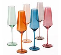 comfit Colored Champagne Flutes Set of 6, Large 8.5 Oz Hand Blown Crystal Glasses-Color Champagne Glass -Classy Champagne Flutes - Great for All Occasions